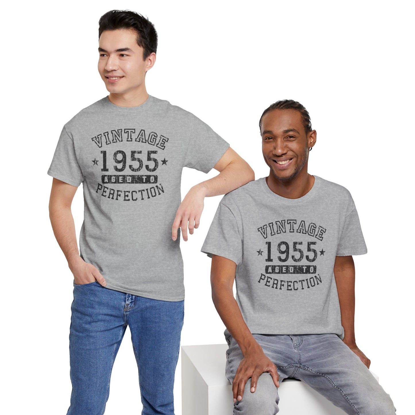 1955 - Adult Unisex Vintage Birth Year Aged to Perfection Birthday T-Shirt by TOOLOUD