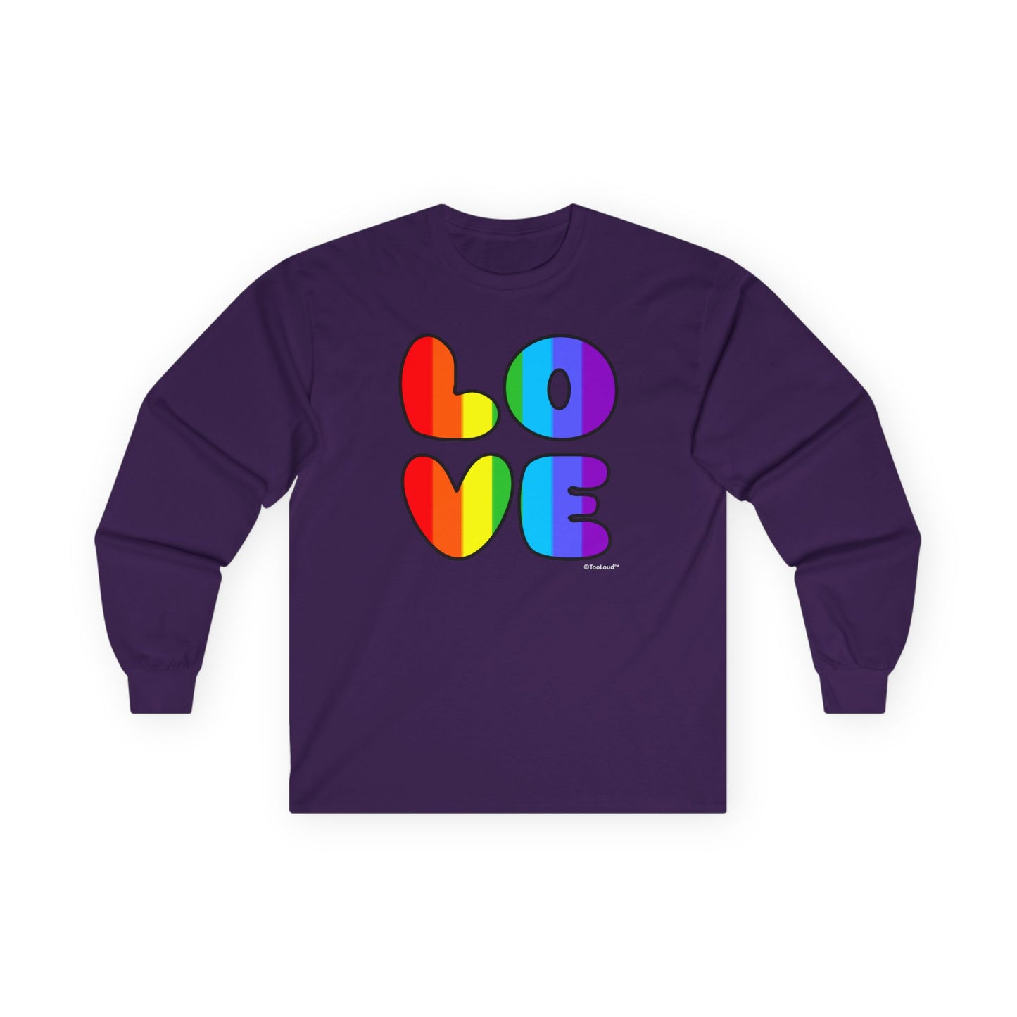 Rainbow Love Text Adult Long Sleeve Unisex T-Shirt by TOOLOUD