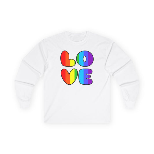 Rainbow Love Text Adult Long Sleeve Unisex T-Shirt by TOOLOUD