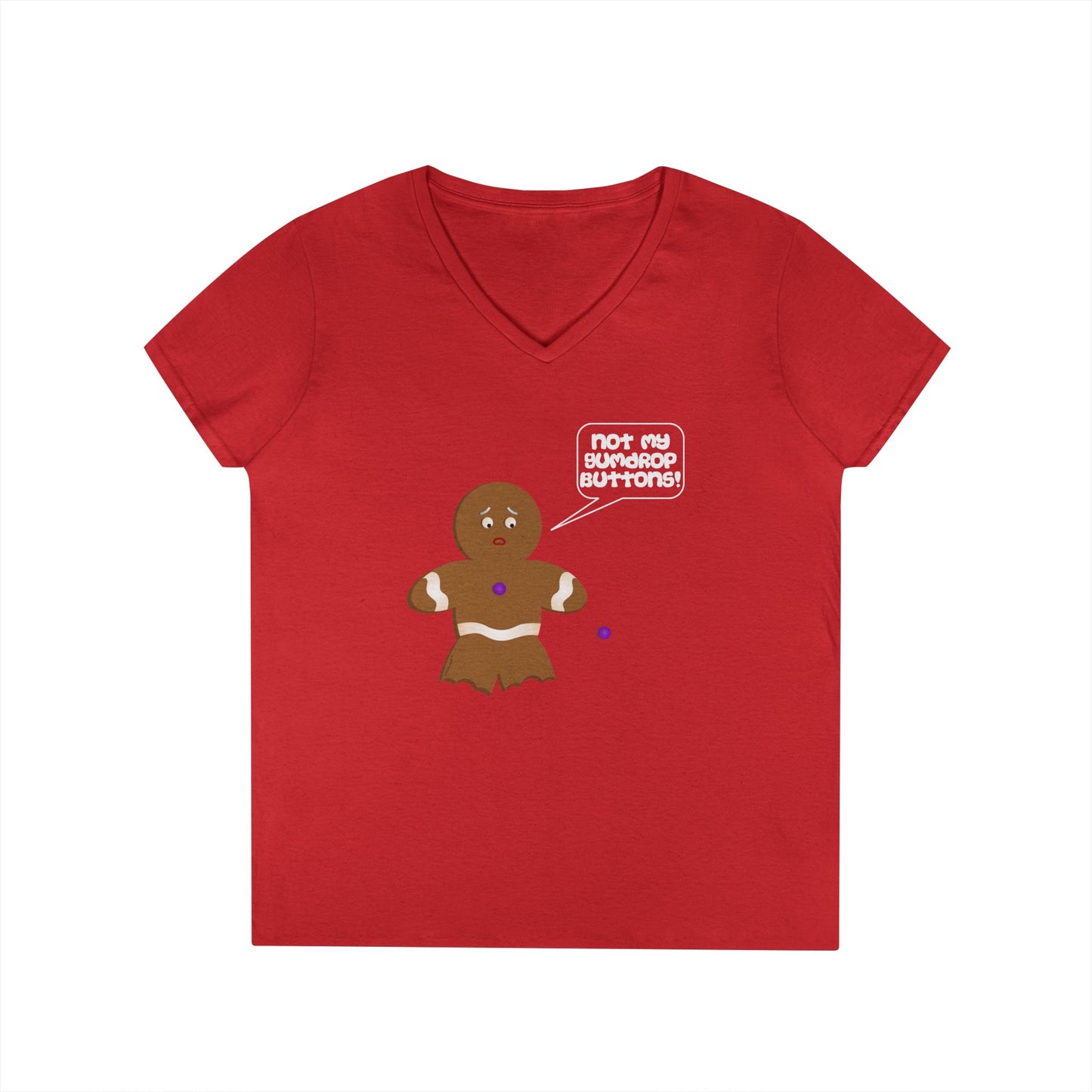 Not My Gumdrop Buttons Gingerbread Man Christmas Juniors V-Neck Dark T-Shirt by TOOLOUD™