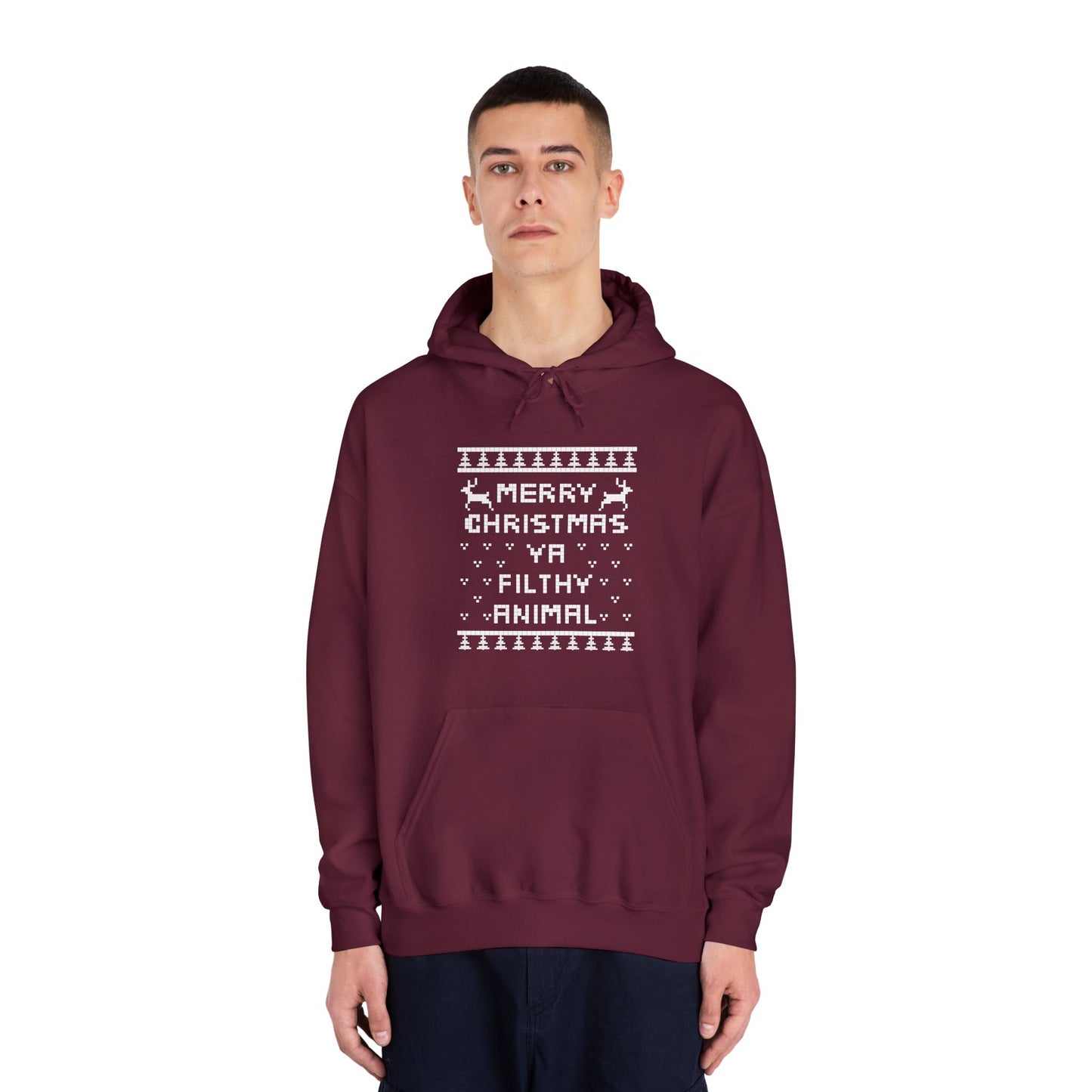 Merry Christmas Ya Filthy Animal Faux Christmas Sweater Adult Hoodie Sweatshirt