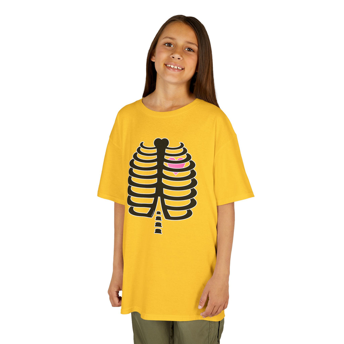 Black Skeleton Ribcage with Pink Heart Halloween Children's T-Shirt by TOOLOUD