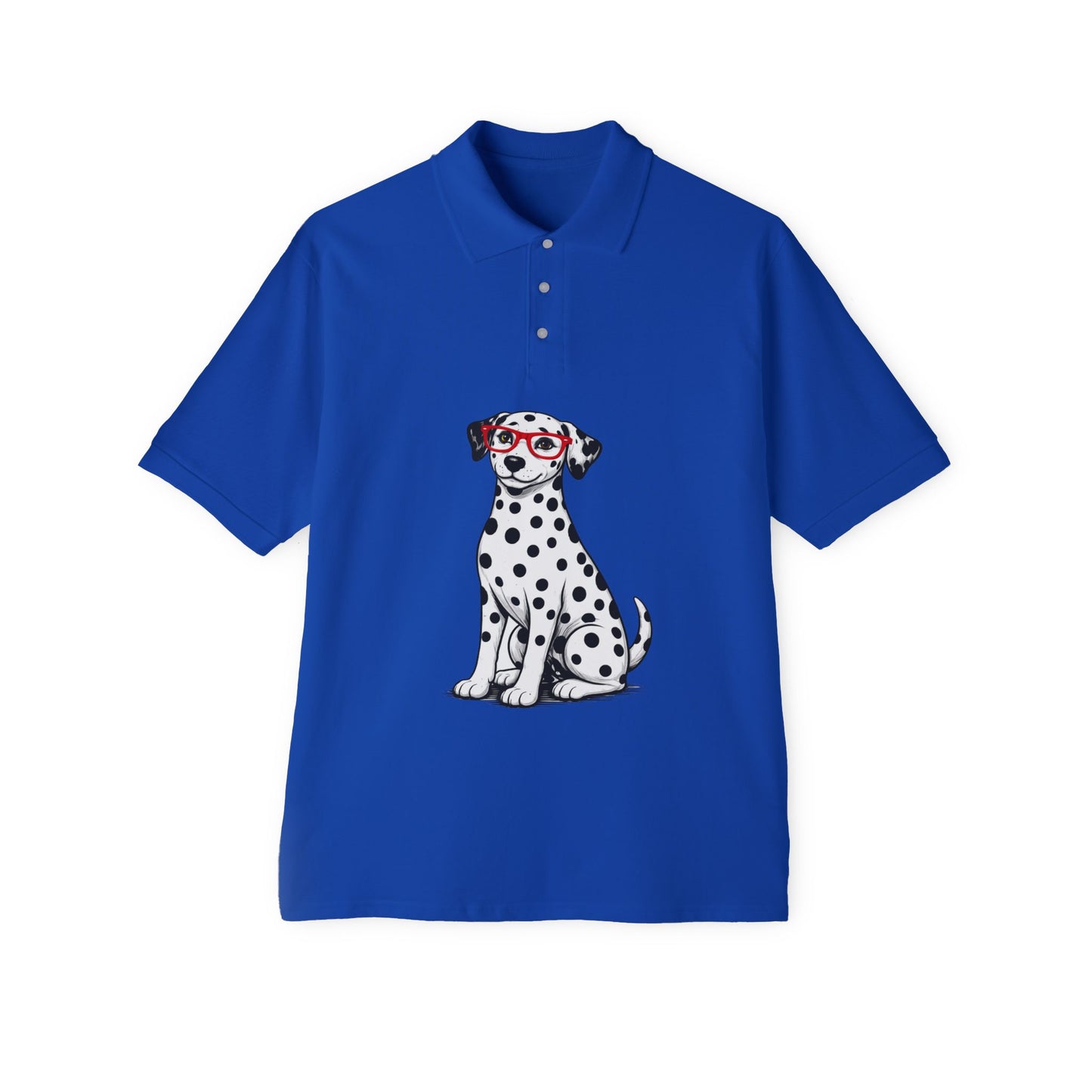 Dalmatian with Red Glasses Polo Shirt with Collar by TOOLOUD
