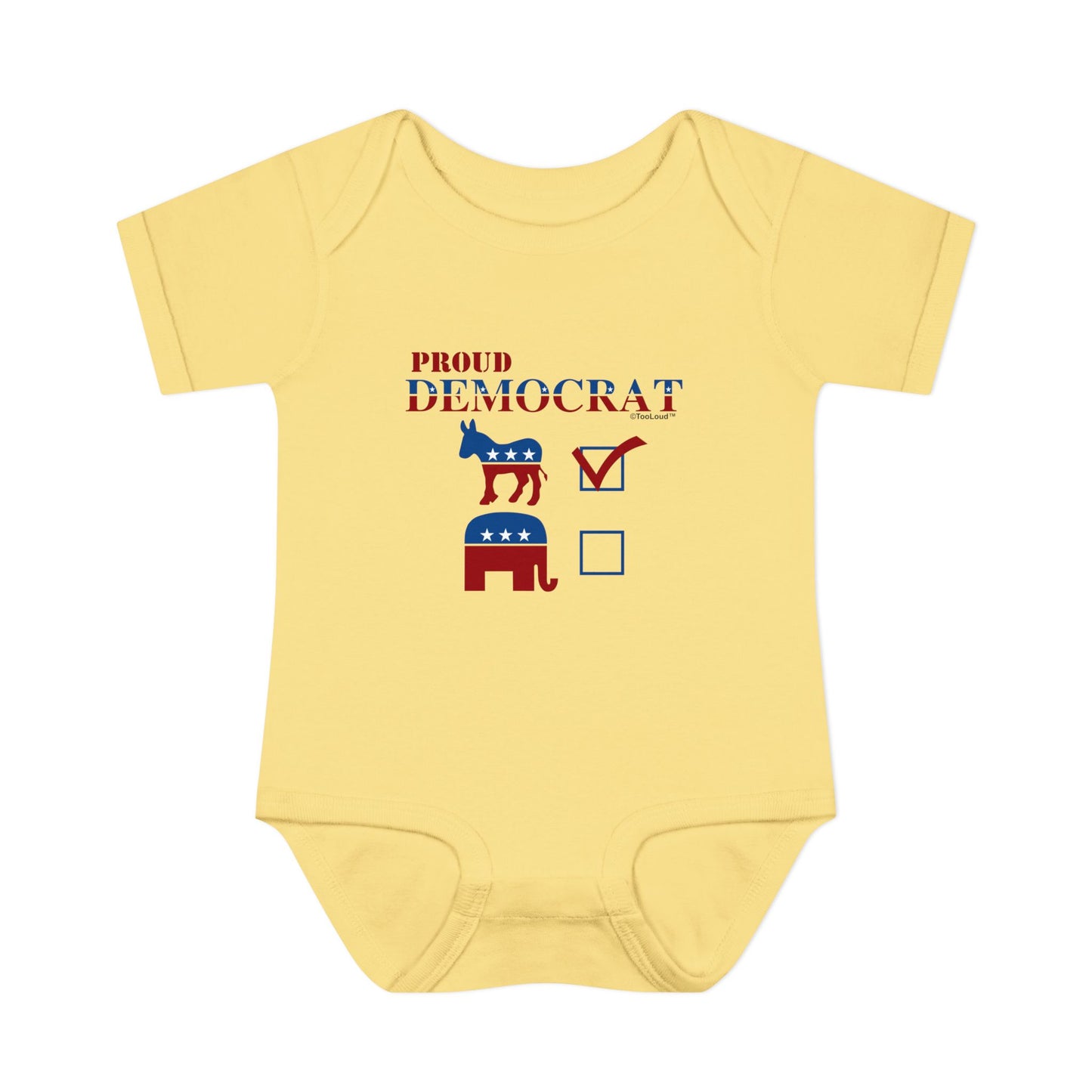 Proud Democrat Checkmark Baby Romper Bodysuit by TOOLOUD