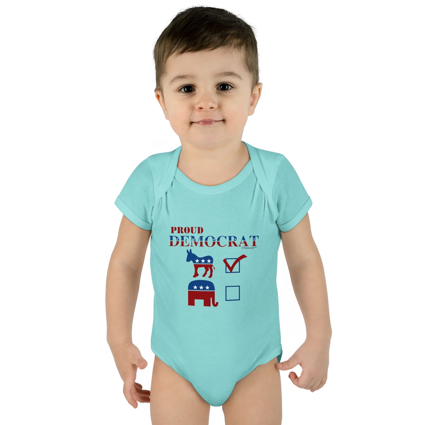 Proud Democrat Checkmark Baby Romper Bodysuit by TOOLOUD