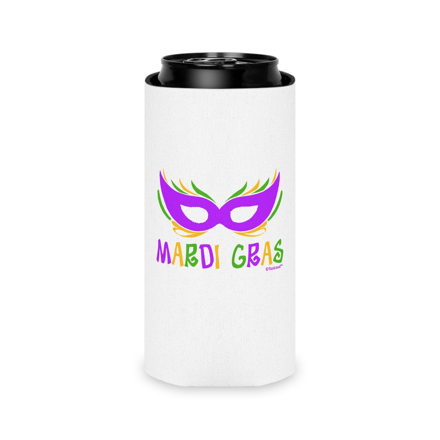 Mardi Gras – Purple Gold Green Mask Can/Bottle Insulator Cooler (2 Sizes) by TOOLOUD