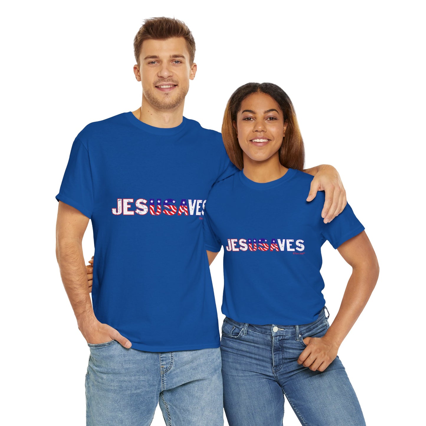 JesUSAves - Jesus Saves USA Design Adult Dark T-Shirt by TOOLOUD