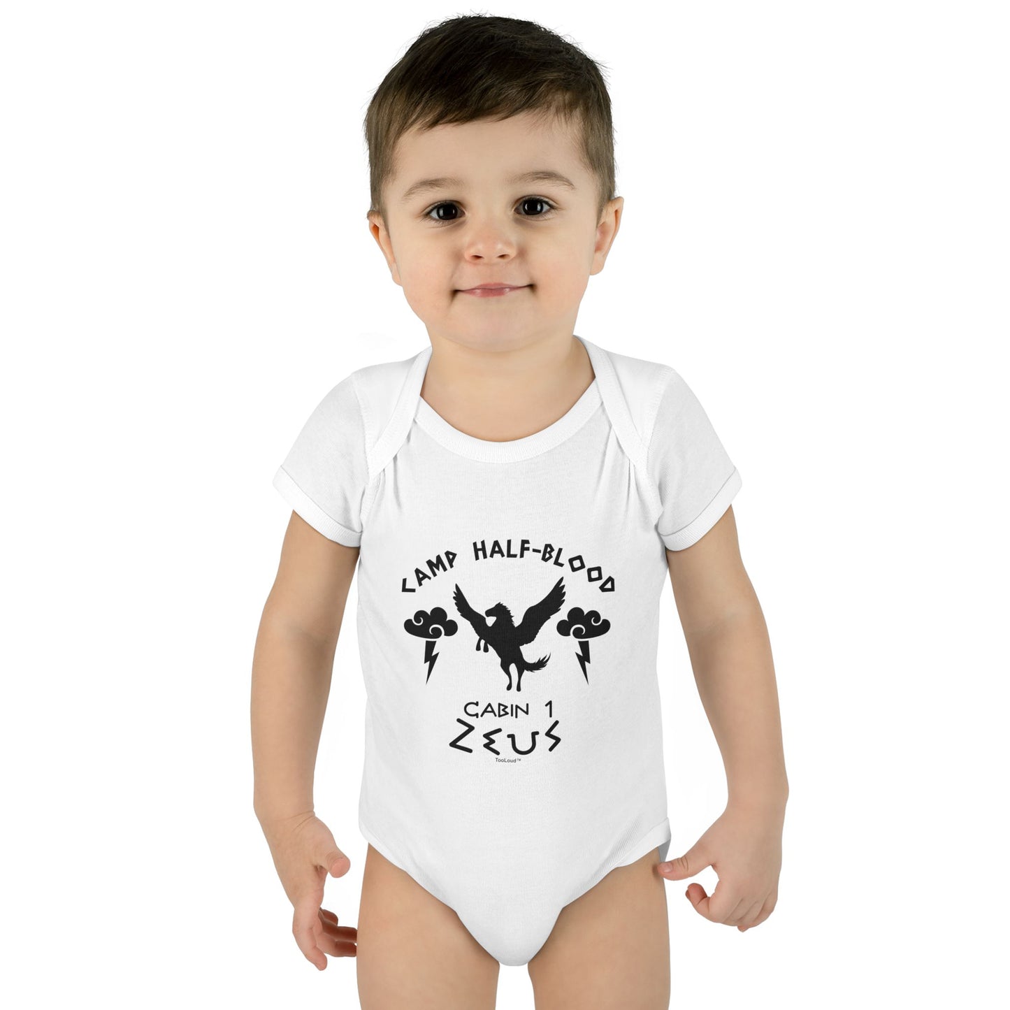 Camp Half Blood Cabin 1 Zeus Baby Romper Bodysuit by TOOLOUD