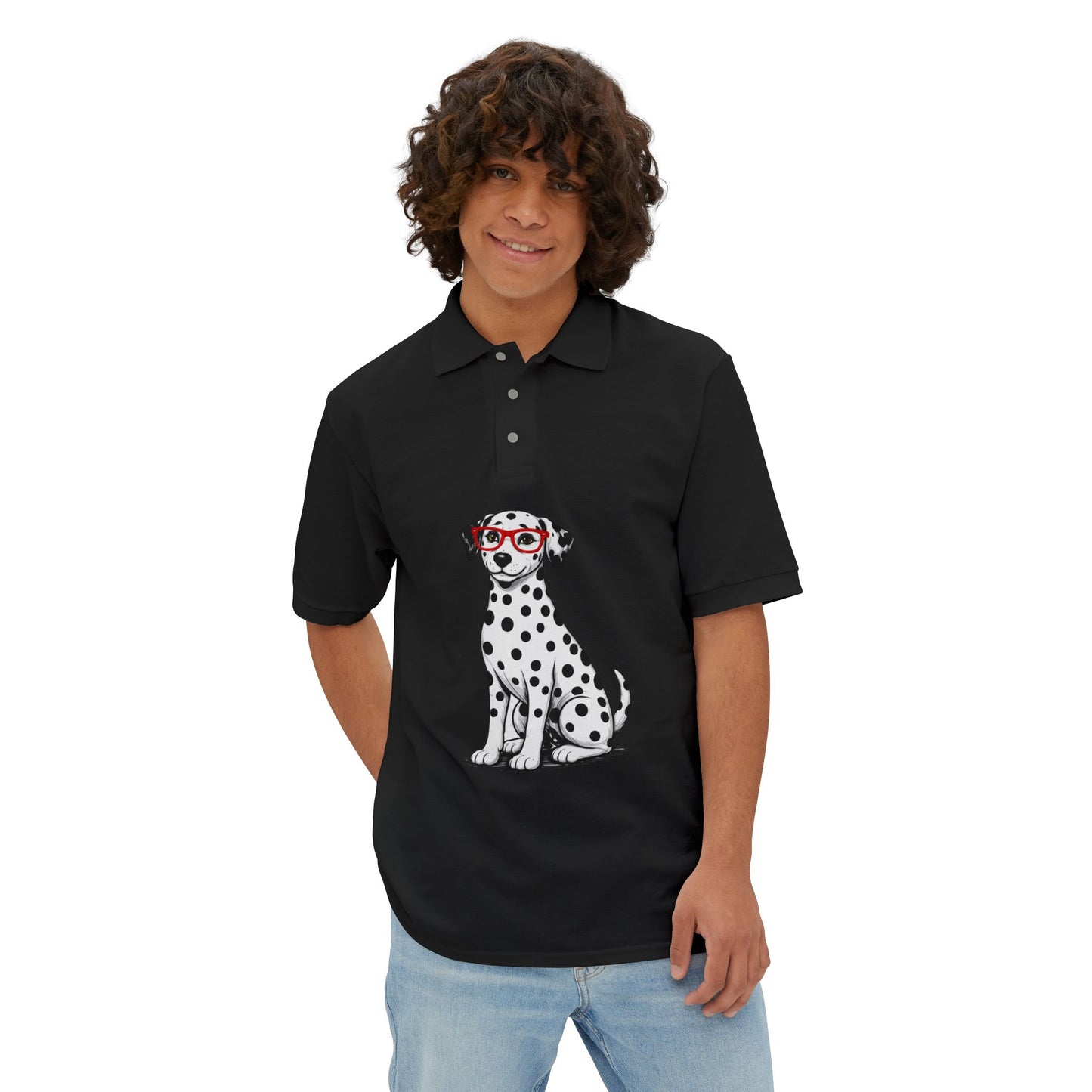 Dalmatian with Red Glasses Polo Shirt with Collar by TOOLOUD