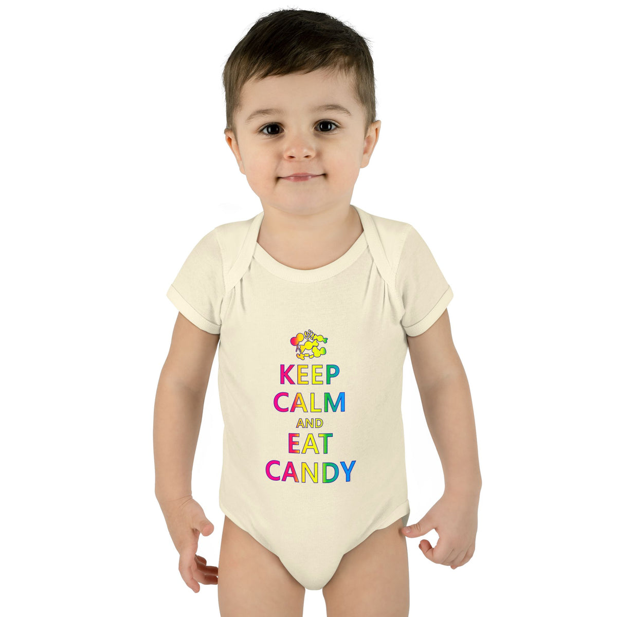 Keep Calm and Eat Candy Infant One Piece Bodysuit by TOOLOUD