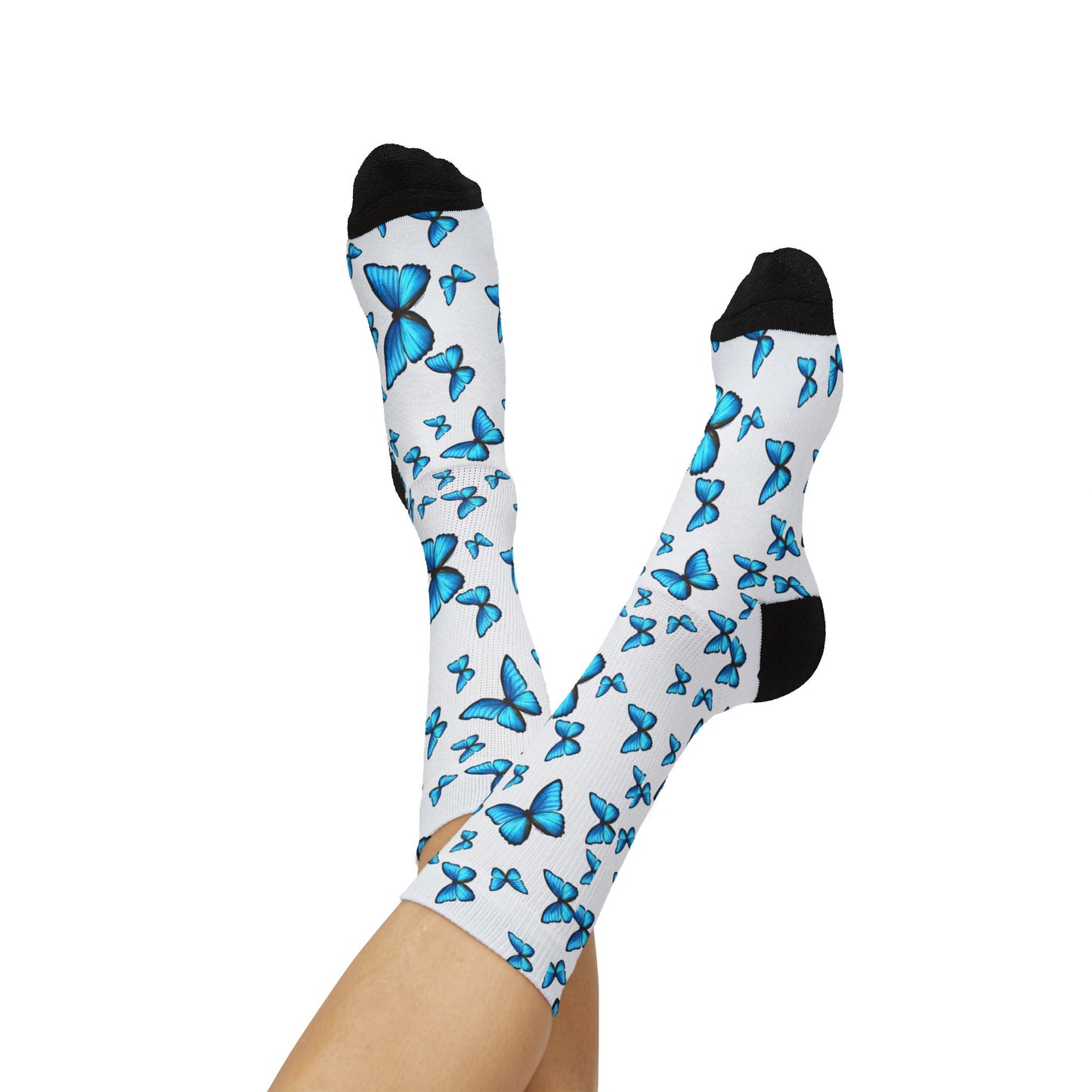 Blue Butterfly Morph AOP Design – Stylish and Vibrant Adult Socks by TOOLOUD