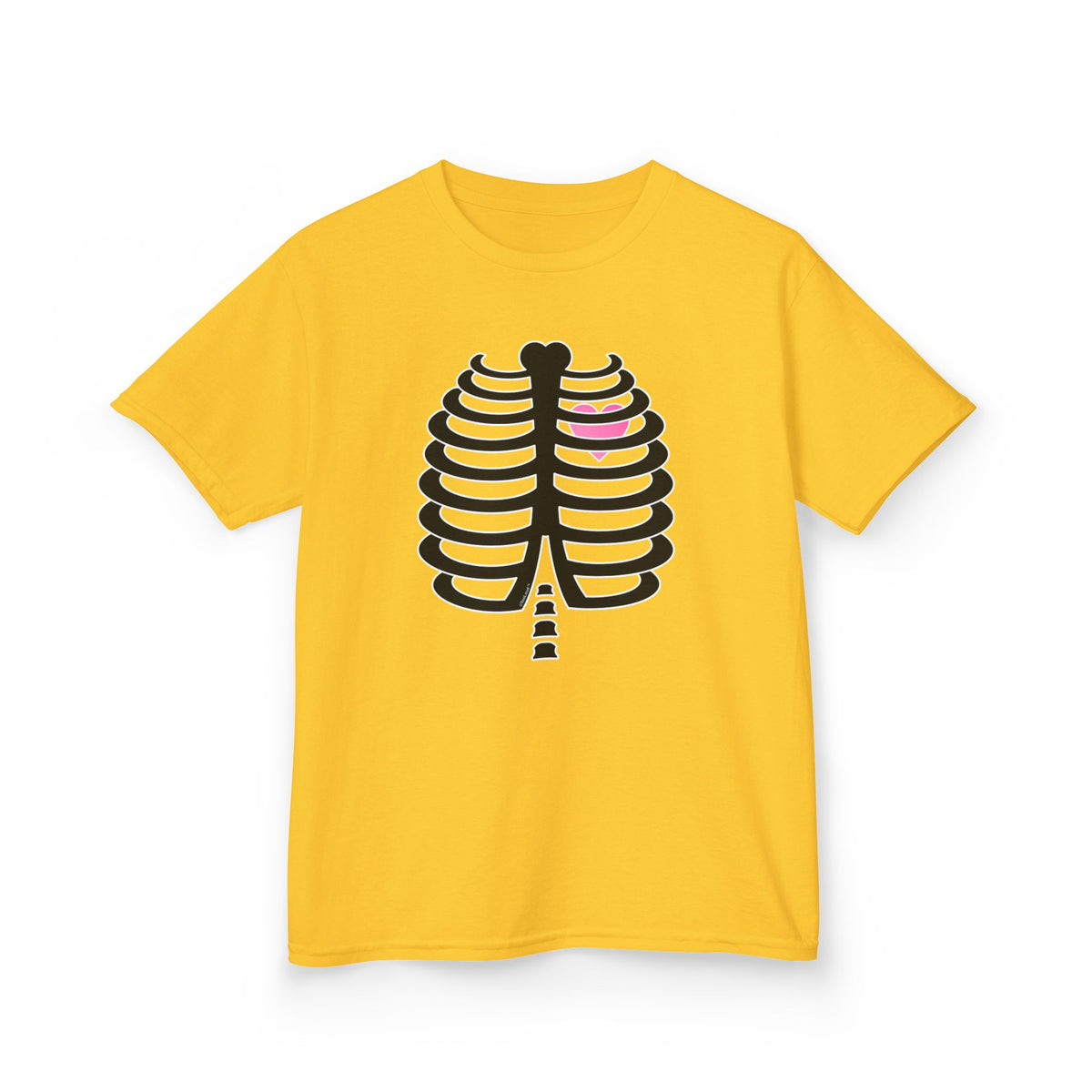 Black Skeleton Ribcage with Pink Heart Halloween Children's T-Shirt by TOOLOUD