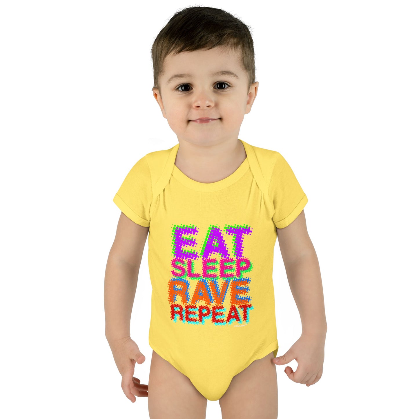 Eat Sleep Rave Repeat Color Infant Baby Romper Bodysuit by TOOLOUD