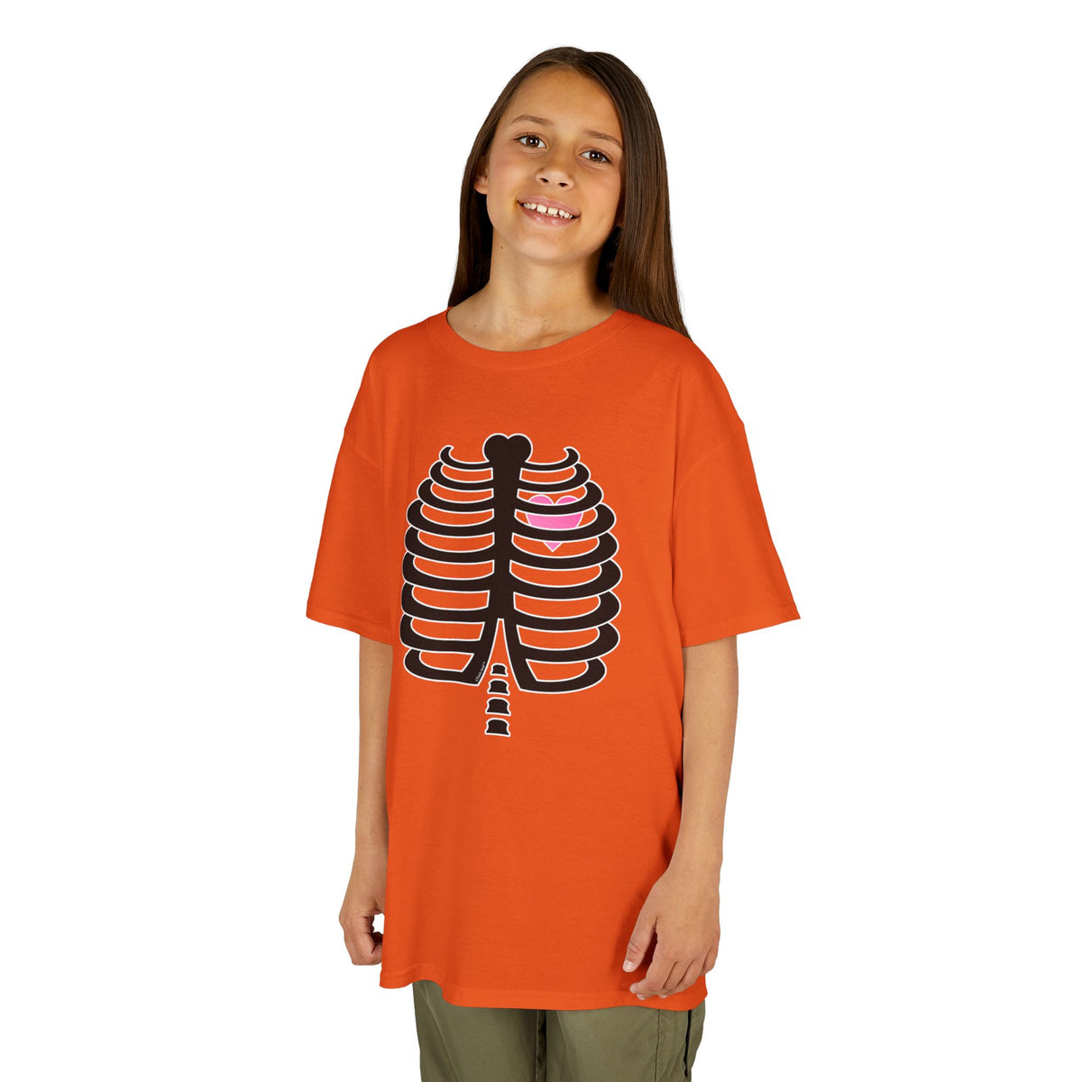 Black Skeleton Ribcage with Pink Heart Halloween Children's T-Shirt by TOOLOUD