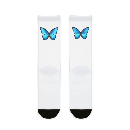 Big Blue Butterfly Design Stylish and Vibrant Adult Crew Socks by TOOLOUD