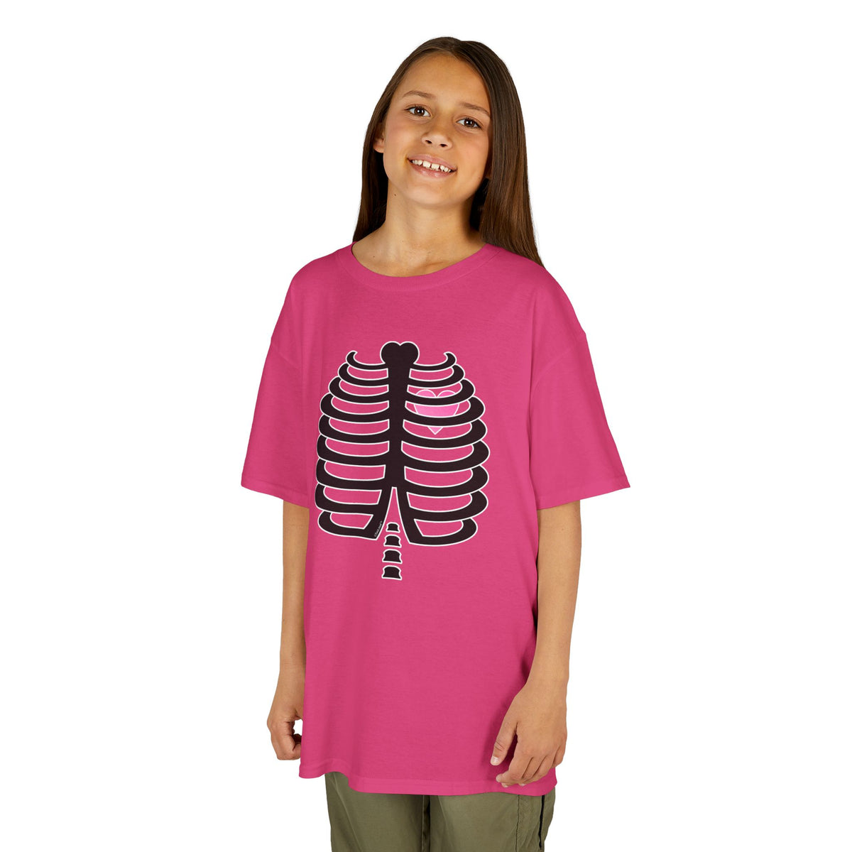 Black Skeleton Ribcage with Pink Heart Halloween Children's T-Shirt by TOOLOUD