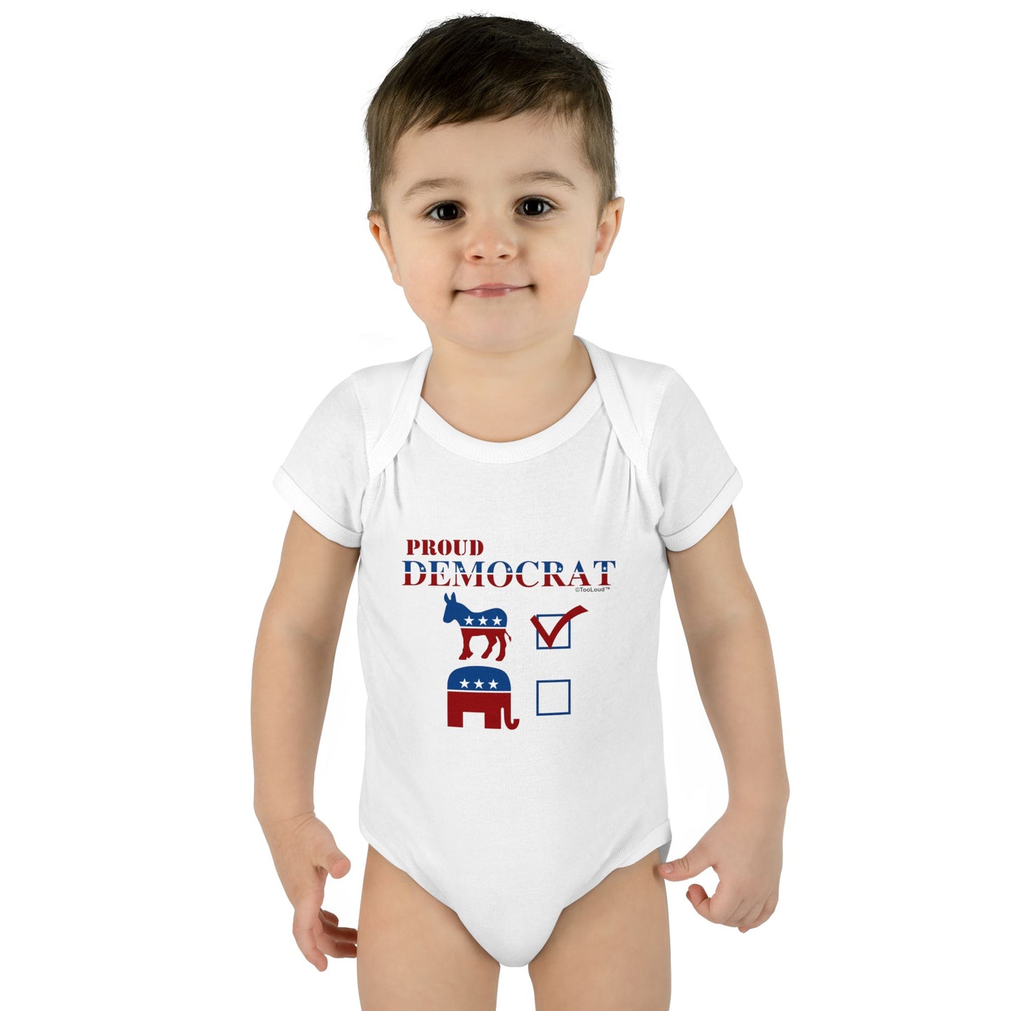Proud Democrat Checkmark Baby Romper Bodysuit by TOOLOUD