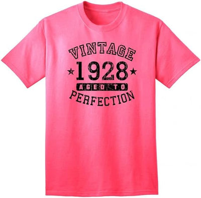 1928 - Adult Unisex Vintage Birth Year Aged To Perfection Birthday T-Shirt-TooLoud-Neon Pink-Small-Davson Sales