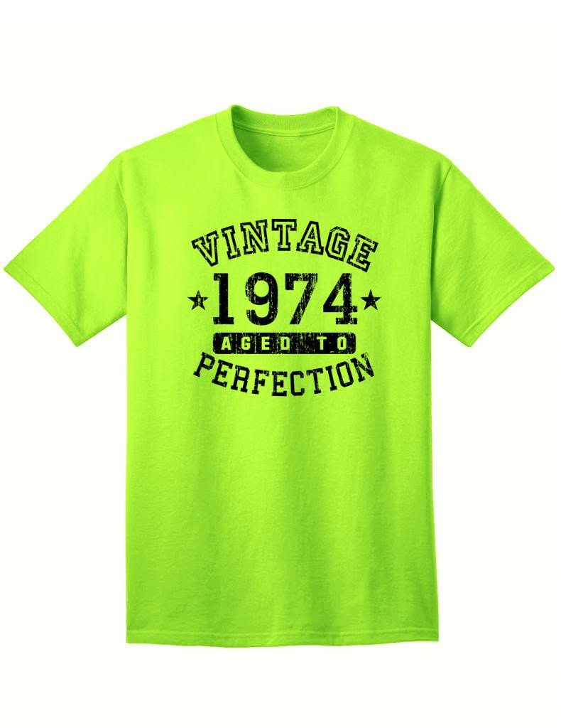 1974 - Adult Unisex Vintage Birth Year Aged To Perfection Birthday T-Shirt-TooLoud-Neon Green-XXX-Large-Davson Sales