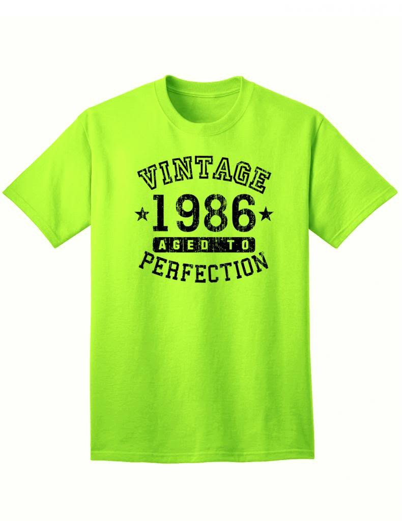 1986 - Adult Unisex Vintage Birth Year Aged To Perfection Birthday T-Shirt-TooLoud-Neon Green-XXX-Large-Davson Sales