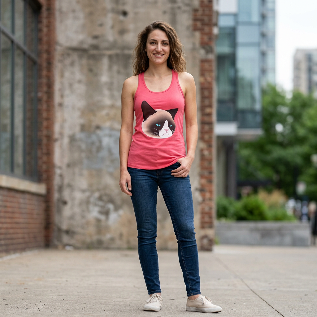 TOOLOUD Cute Disgruntled Siamese Cat Women’s Racerback Tank Top