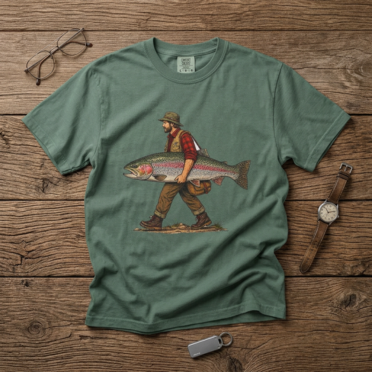 Fisherman - Huge Rainbow Trout Unisex Garment-Dyed Adult T-shirt