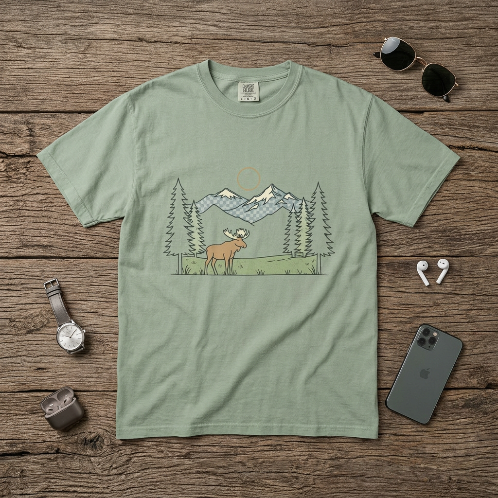 Moose Mountain Print – Garment-Dyed Adult T-Shirt