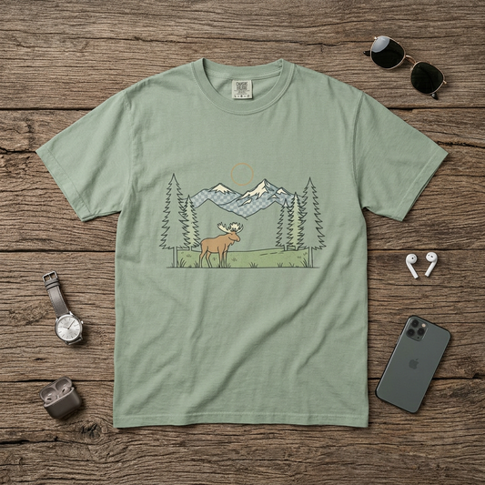 Moose Mountain Print – Garment-Dyed Adult T-Shirt