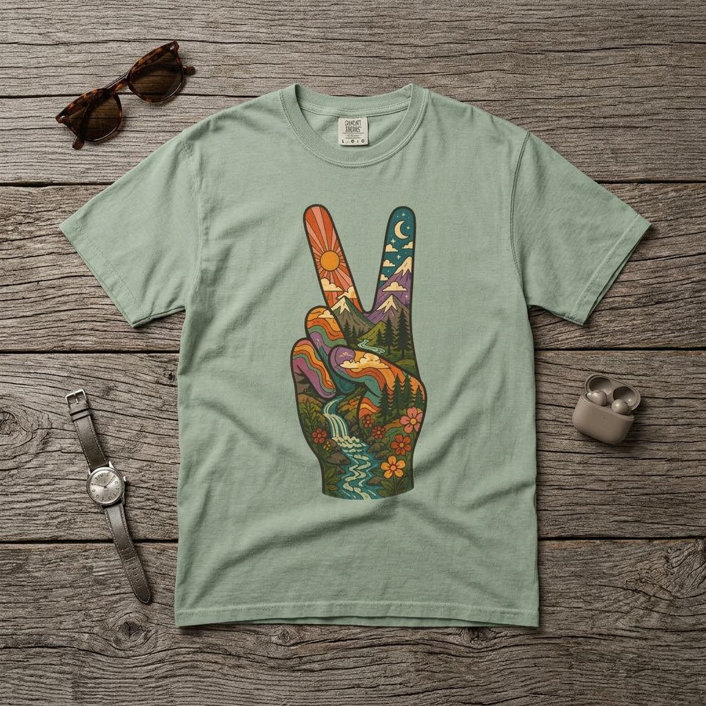 Groovy Peace Sign Unisex Garment-Dyed Adult T-Shirt