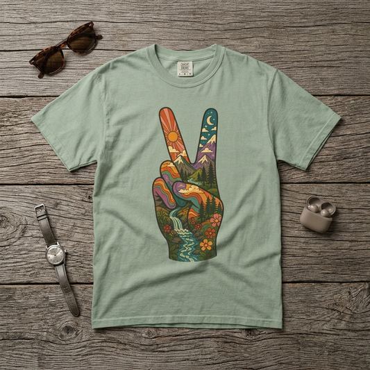 Groovy Peace Sign Unisex Garment-Dyed Adult T-Shirt