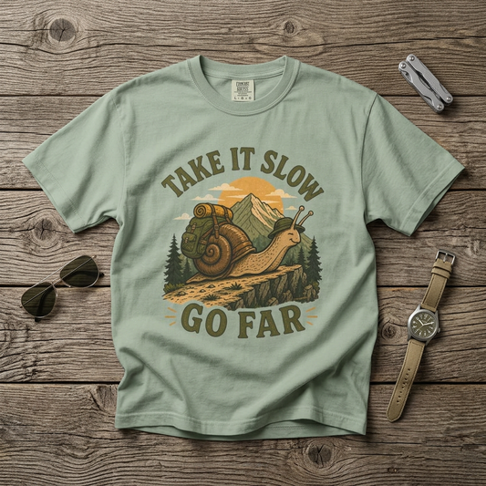 Take It Slow, Go Far – Unisex Garment-Dyed Adult T-Shirt