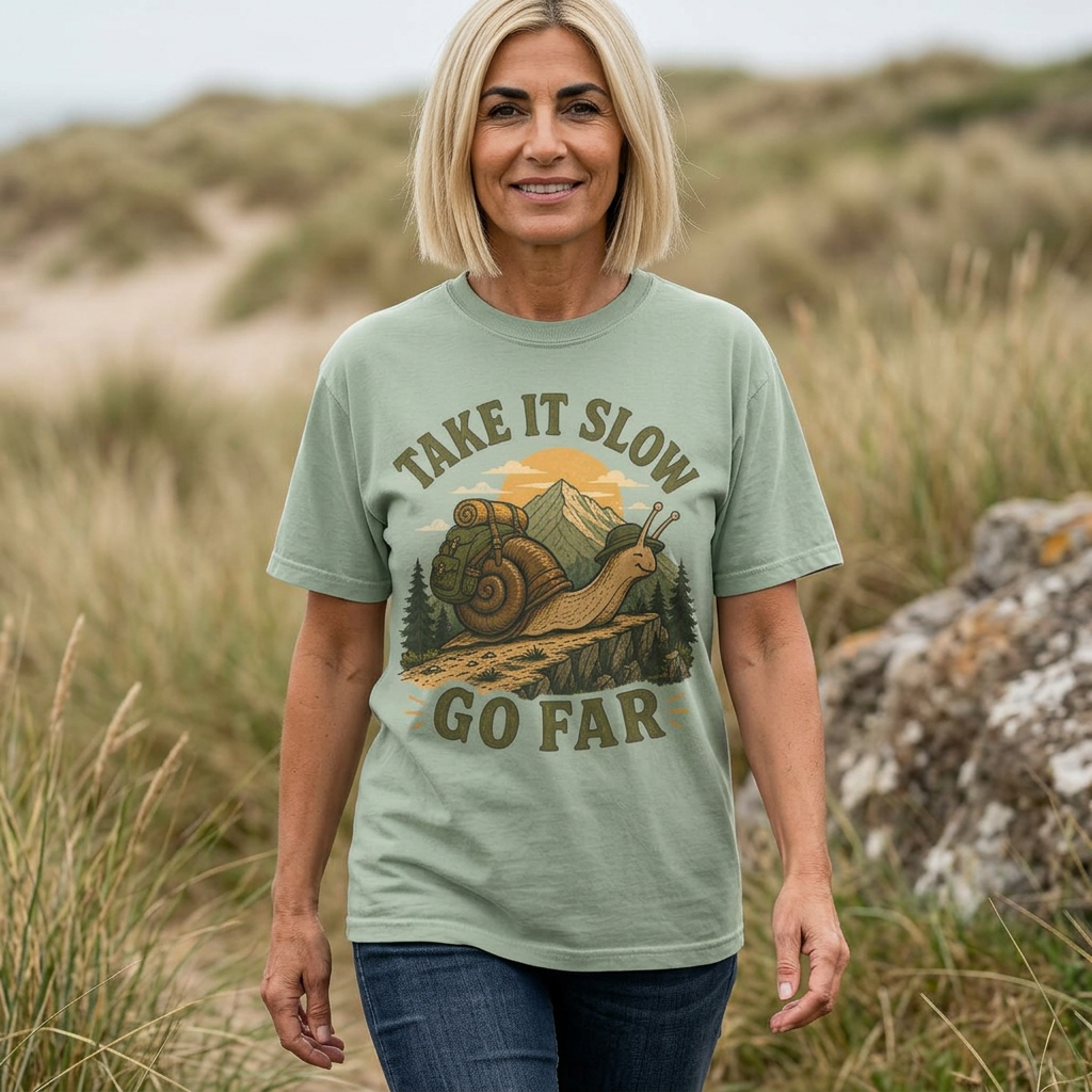 Take It Slow, Go Far – Unisex Garment-Dyed Adult T-Shirt