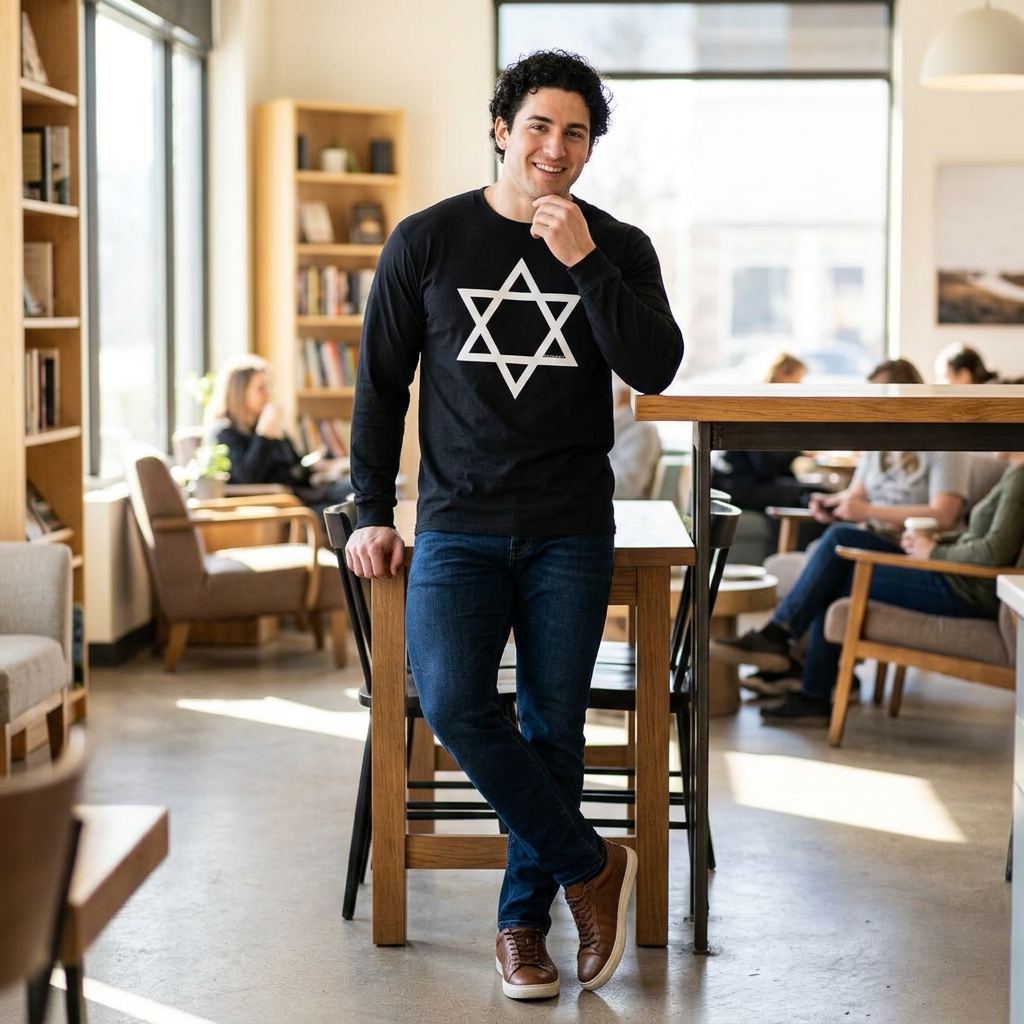 Jewish Star of David Adult Long Sleeve Dark T-Shirt by TOOLOUD