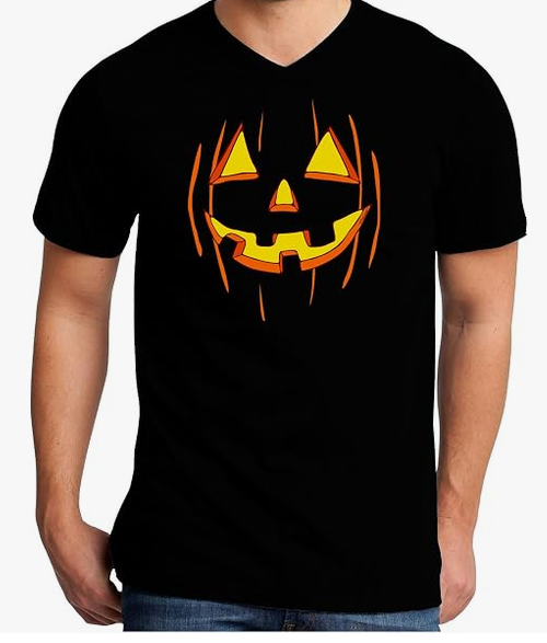 Halloween Pumpkin Smile Jack O' Lantern Adult Dark V-Neck T-Shirt by TOOLOUD
