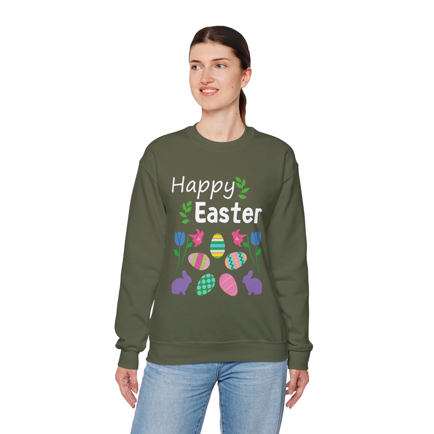 TOOLOUD Happy Easter Design Adult Dark Crewneck Sweatshirt