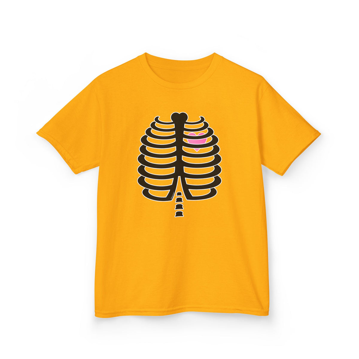 Black Skeleton Ribcage with Pink Heart Halloween Children's T-Shirt by TOOLOUD