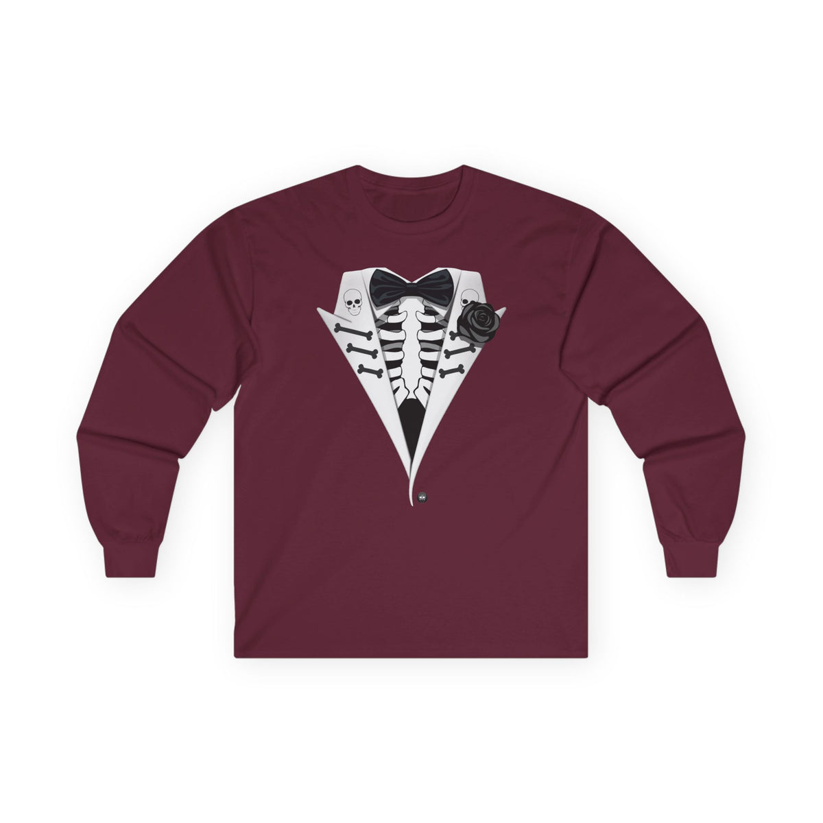 Skeleton Tuxedo Halloween Adult Long Sleeve Dark T-Shirt by TOOLOUD