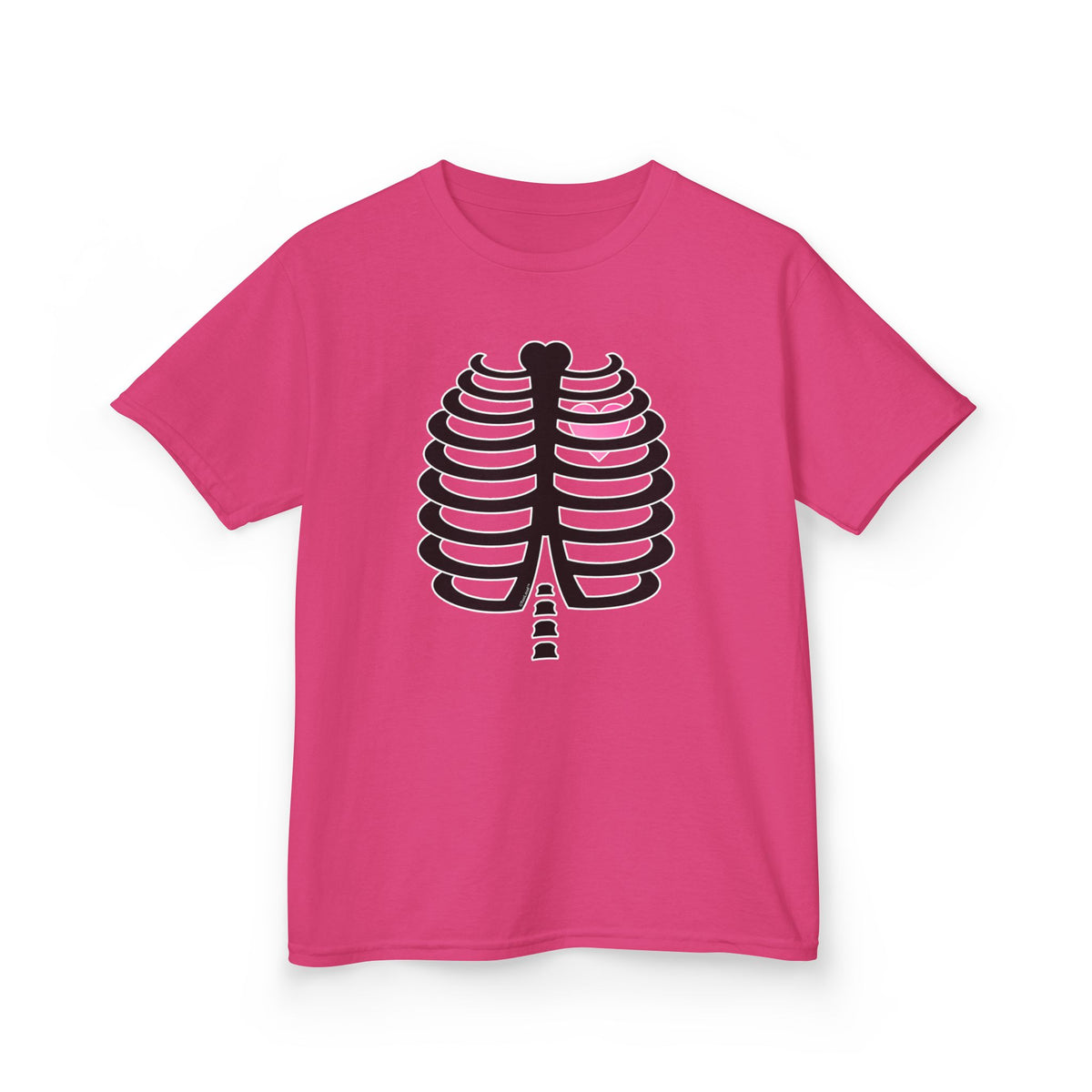Black Skeleton Ribcage with Pink Heart Halloween Children's T-Shirt by TOOLOUD