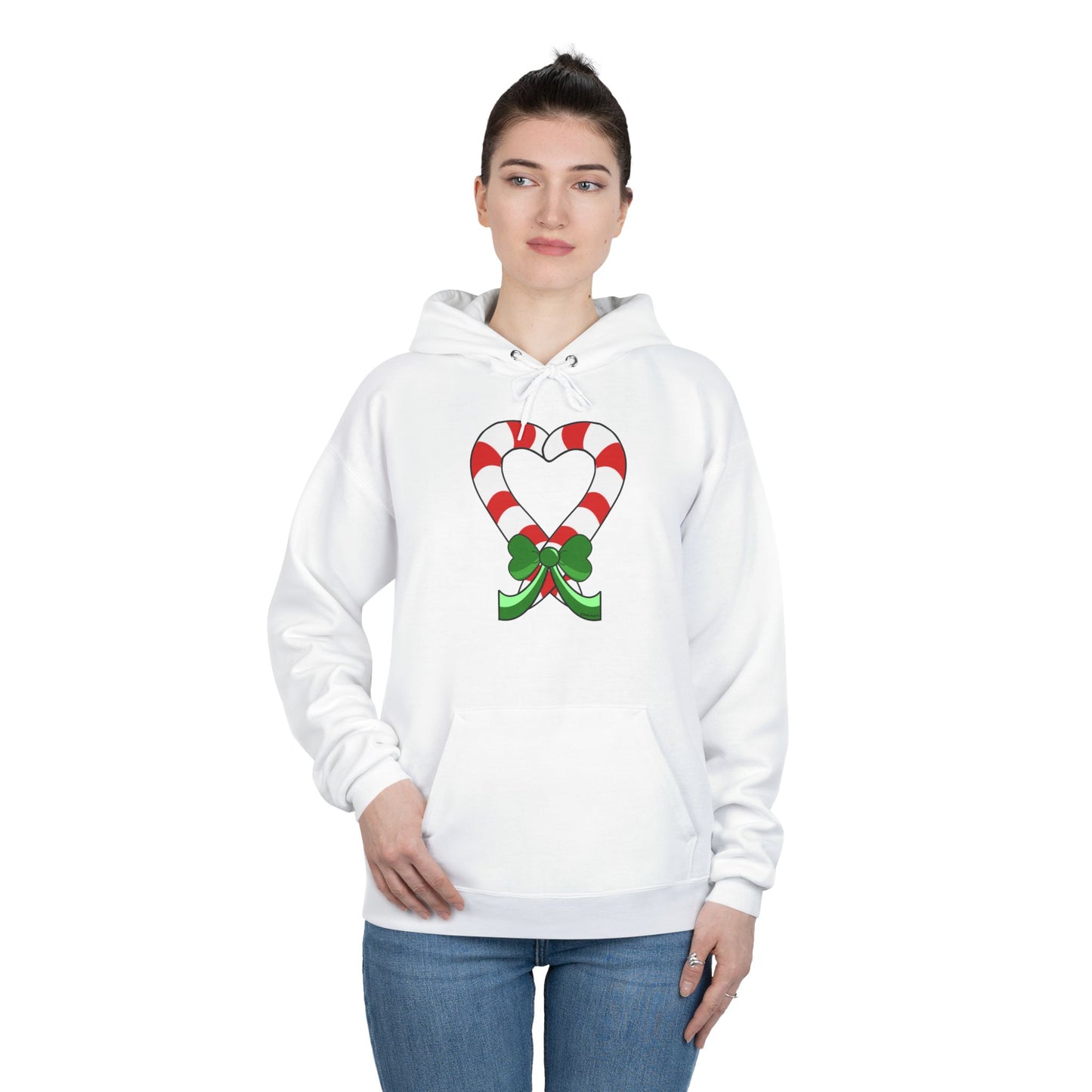 Candy Cane Heart Christmas Dark Hooded Sweatshirt by TOOLOUD