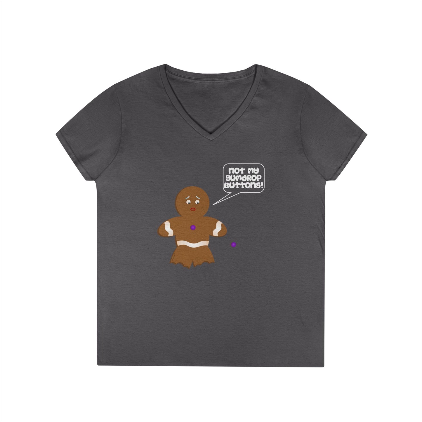 Not My Gumdrop Buttons Gingerbread Man Christmas Juniors V-Neck Dark T-Shirt by TOOLOUD™