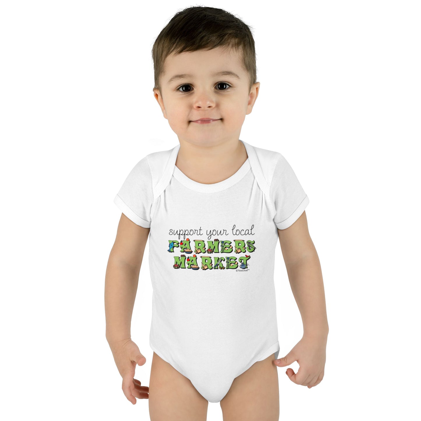 Support Your Local Farmers Market – Color Baby Romper Bodysuit by TOOLOUD