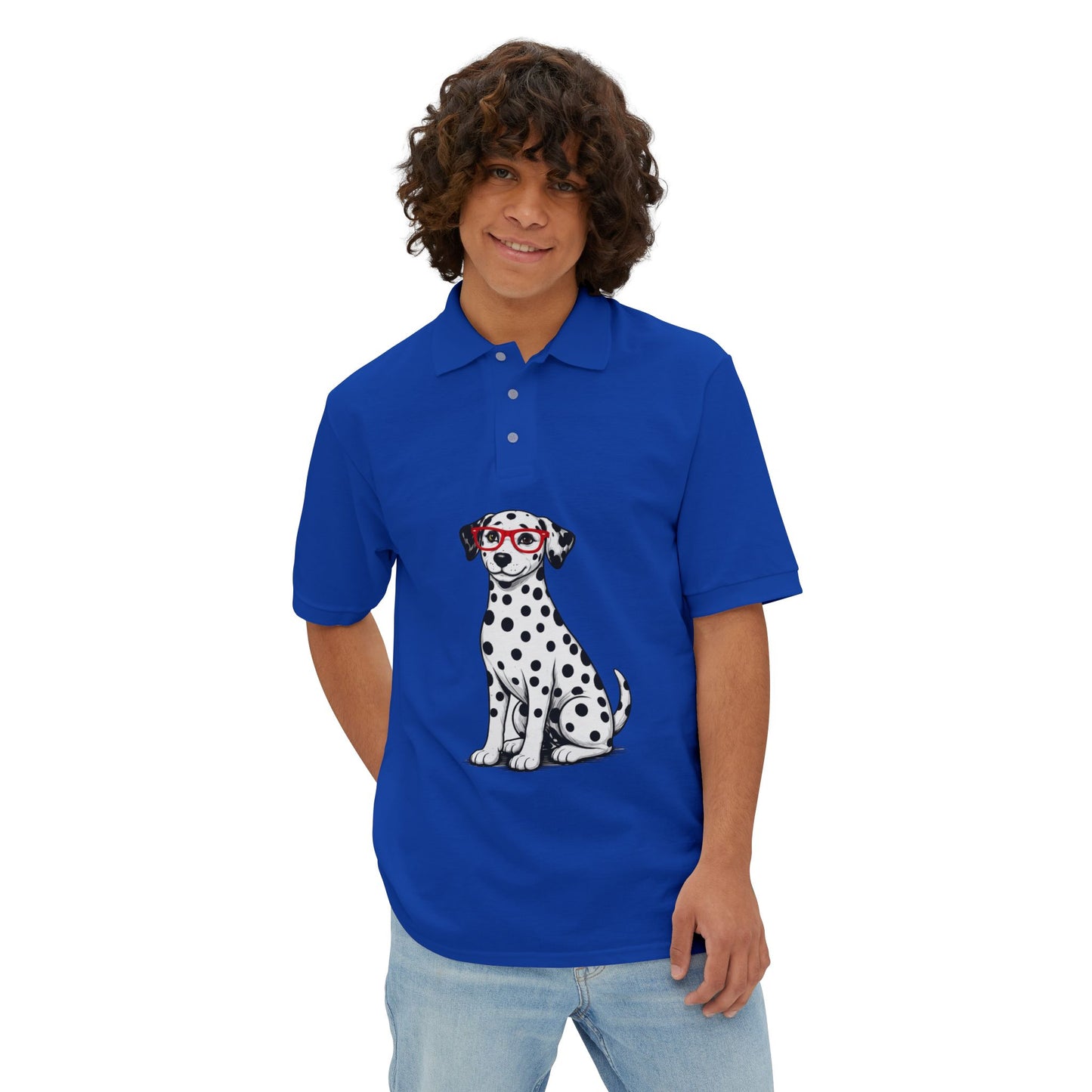 Dalmatian with Red Glasses Polo Shirt with Collar by TOOLOUD