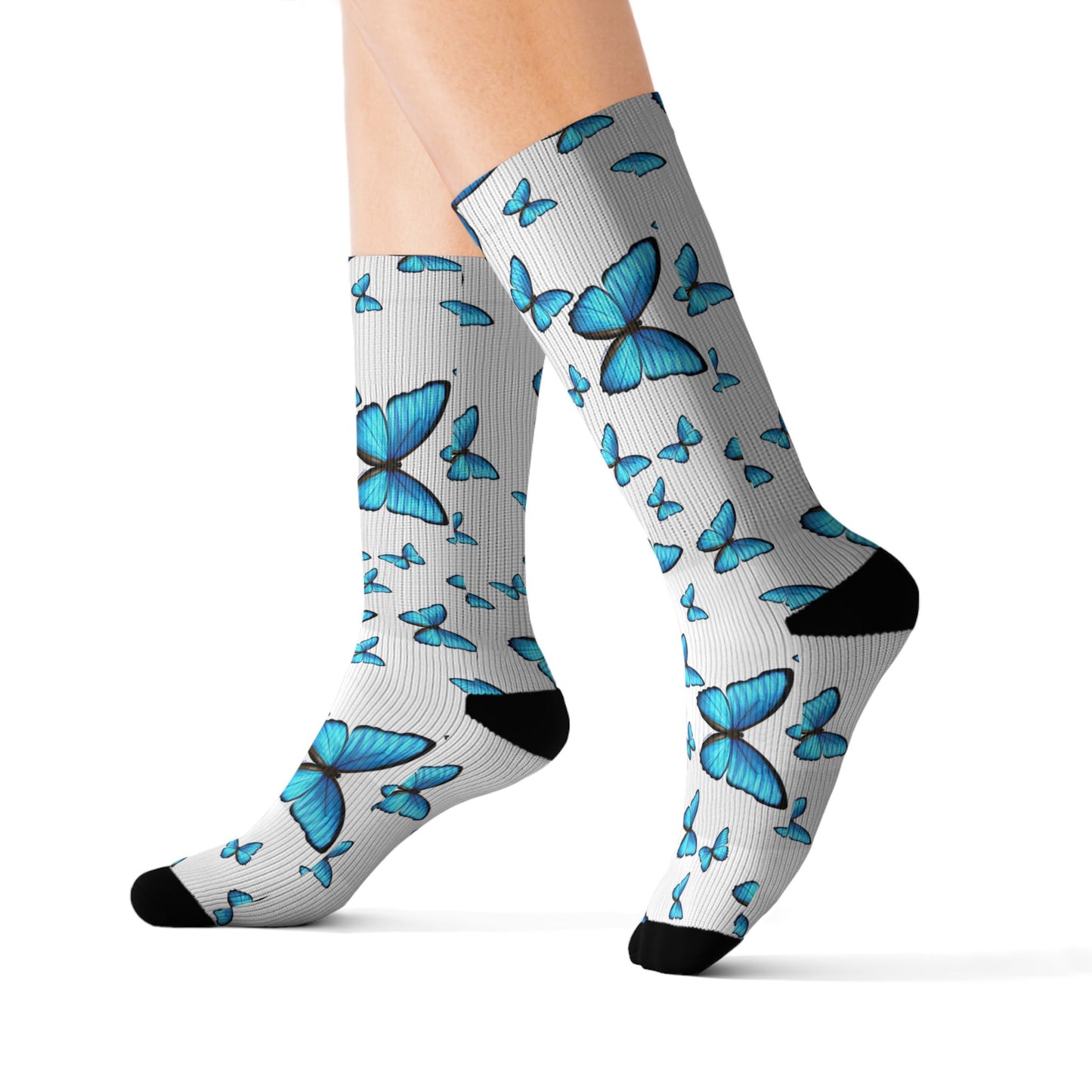 Blue Butterfly Morph AOP Design – Stylish and Vibrant Adult Socks by TOOLOUD