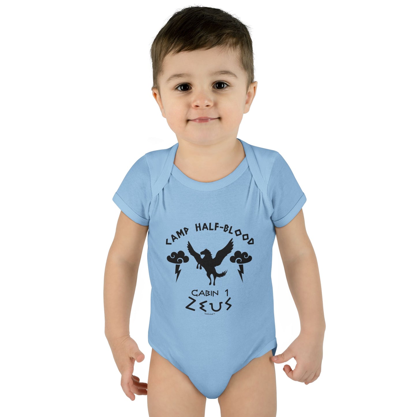 Camp Half Blood Cabin 1 Zeus Baby Romper Bodysuit by TOOLOUD