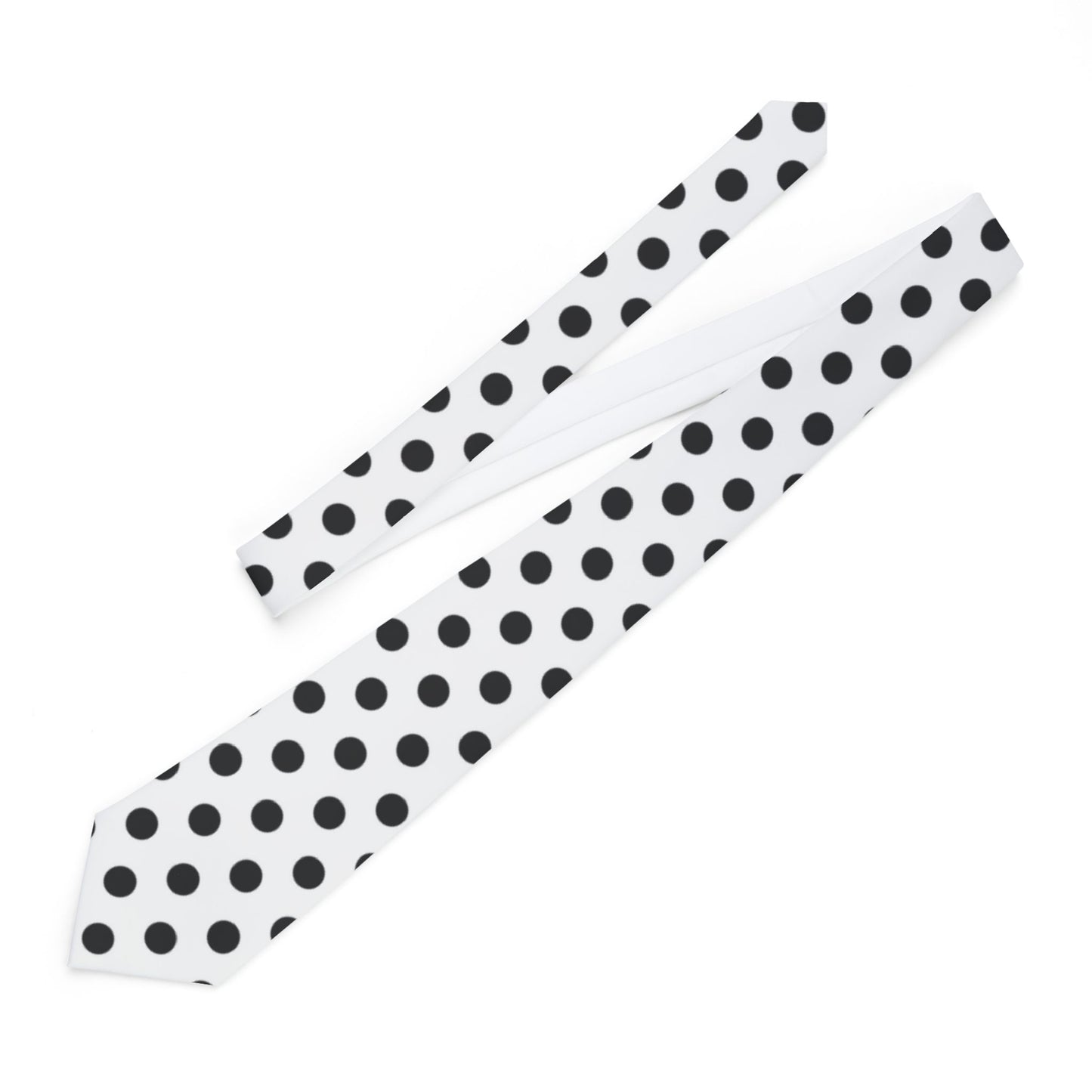 Black Polka Dots on White Printed White Neck Tie All Over Print by TOOLOUD