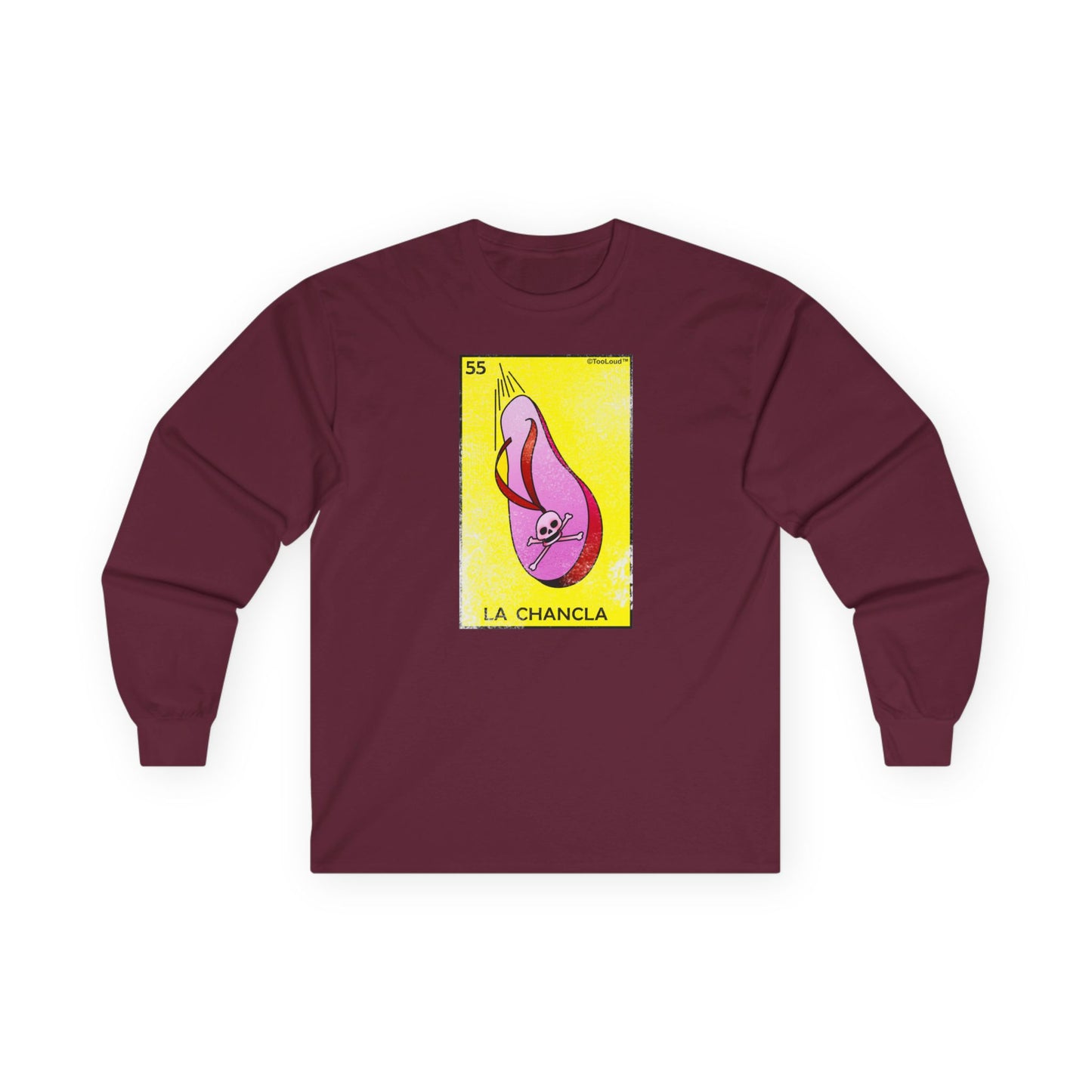 La Chancla Lotería Distressed Adult Long Sleeve Dark T-Shirt by TOOLOUD