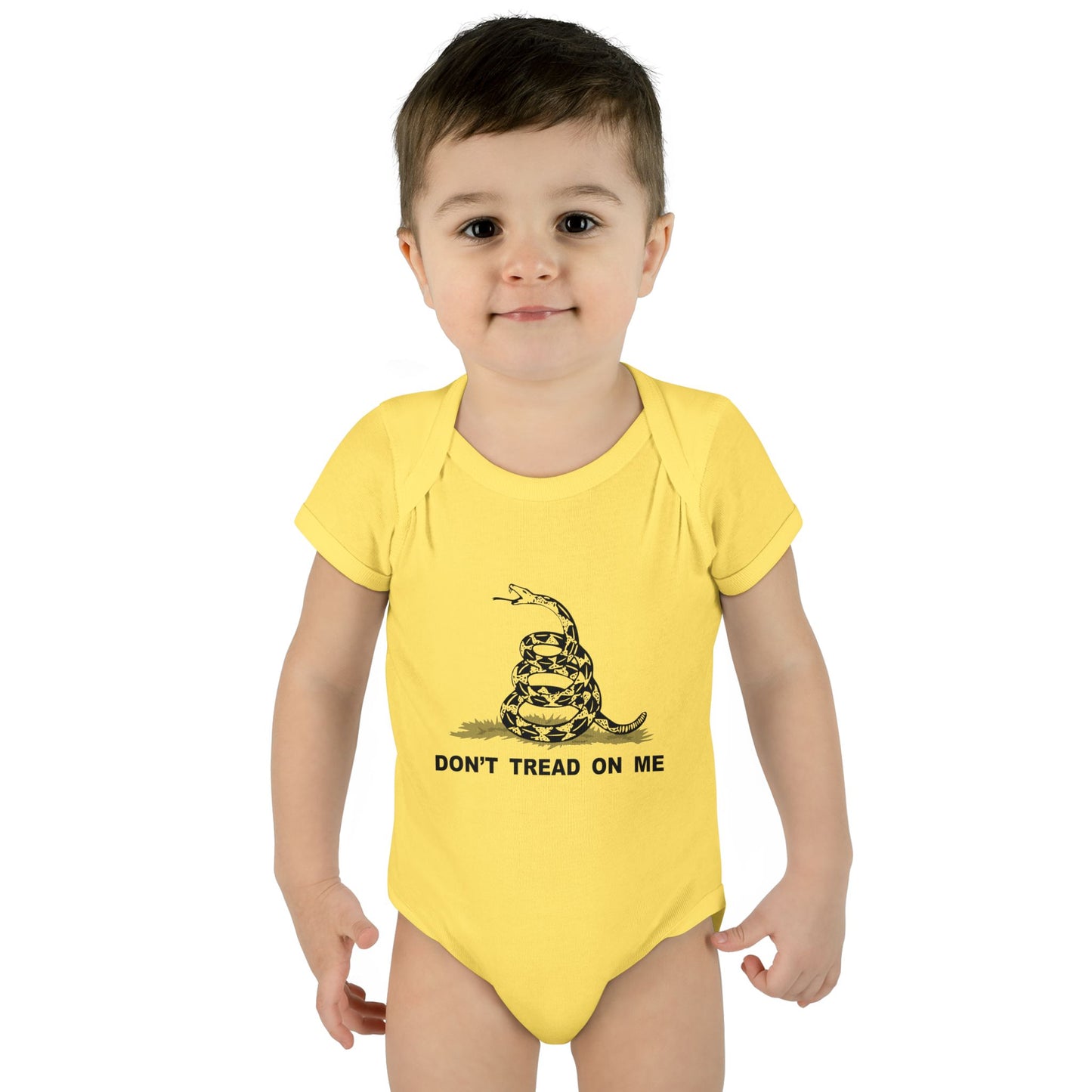 Subdued Don't Tread On Me Gadsden Flag Rattlesnake Infant One Piece Bodysuit by TOOLOUD