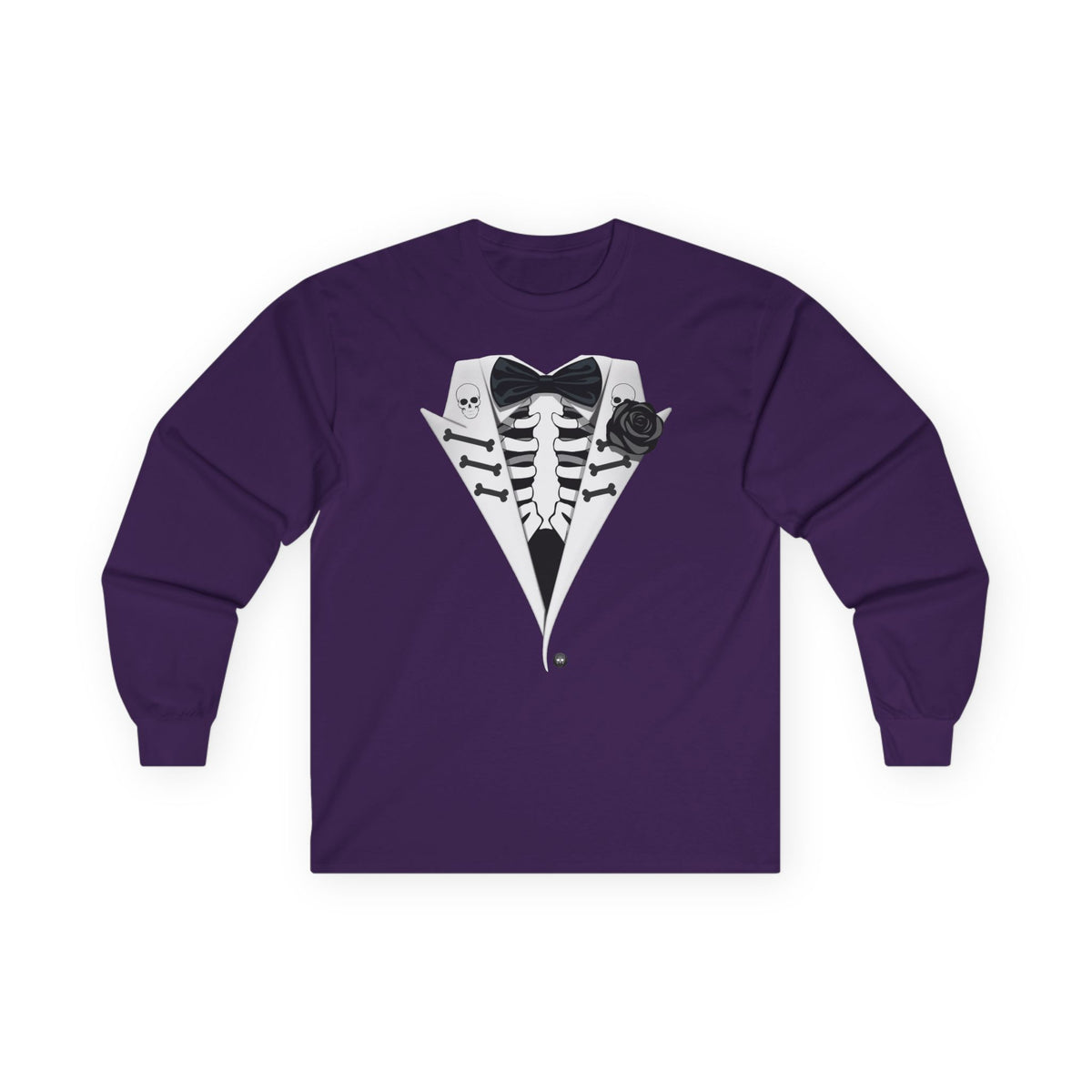Skeleton Tuxedo Halloween Adult Long Sleeve Dark T-Shirt by TOOLOUD