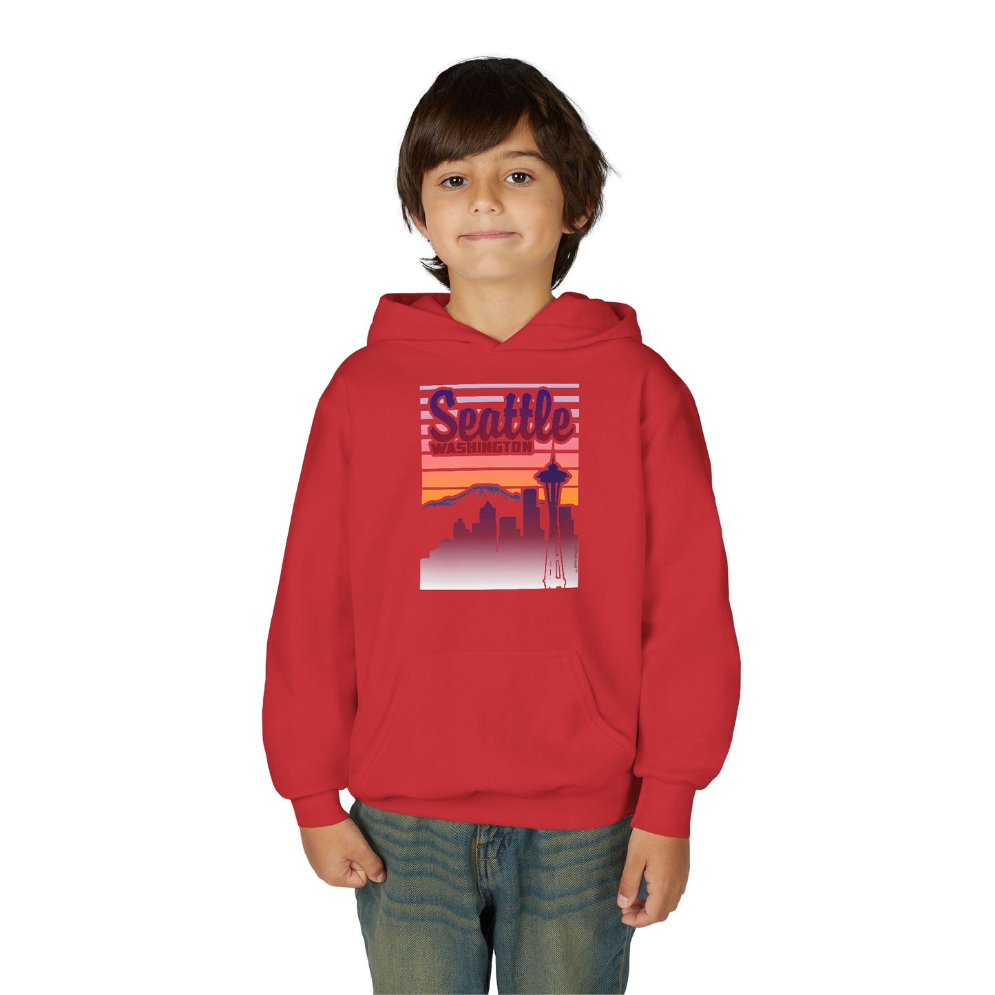 Seattle Washington Sunset Youth Children's Hoodie by TOOLOUD