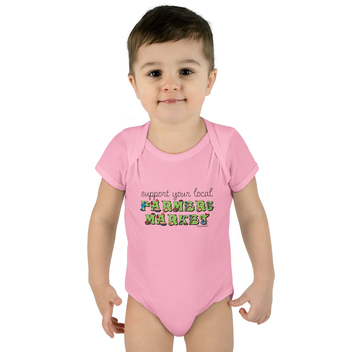 Support Your Local Farmers Market – Color Baby Romper Bodysuit by TOOLOUD